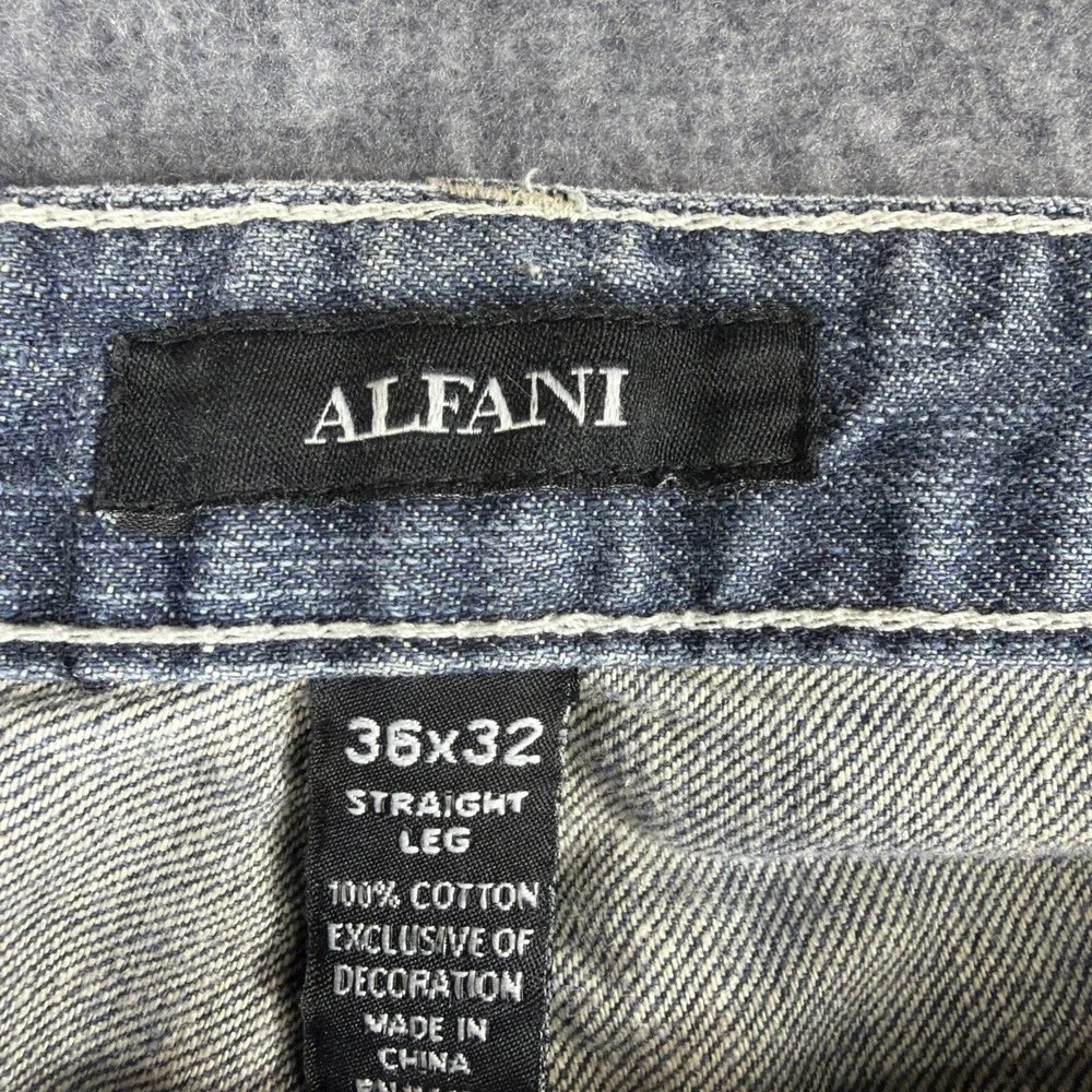 Alfani Men Jeans 36x32 Blue Denim Straight Leg‎ Cotton Casual Faded Look